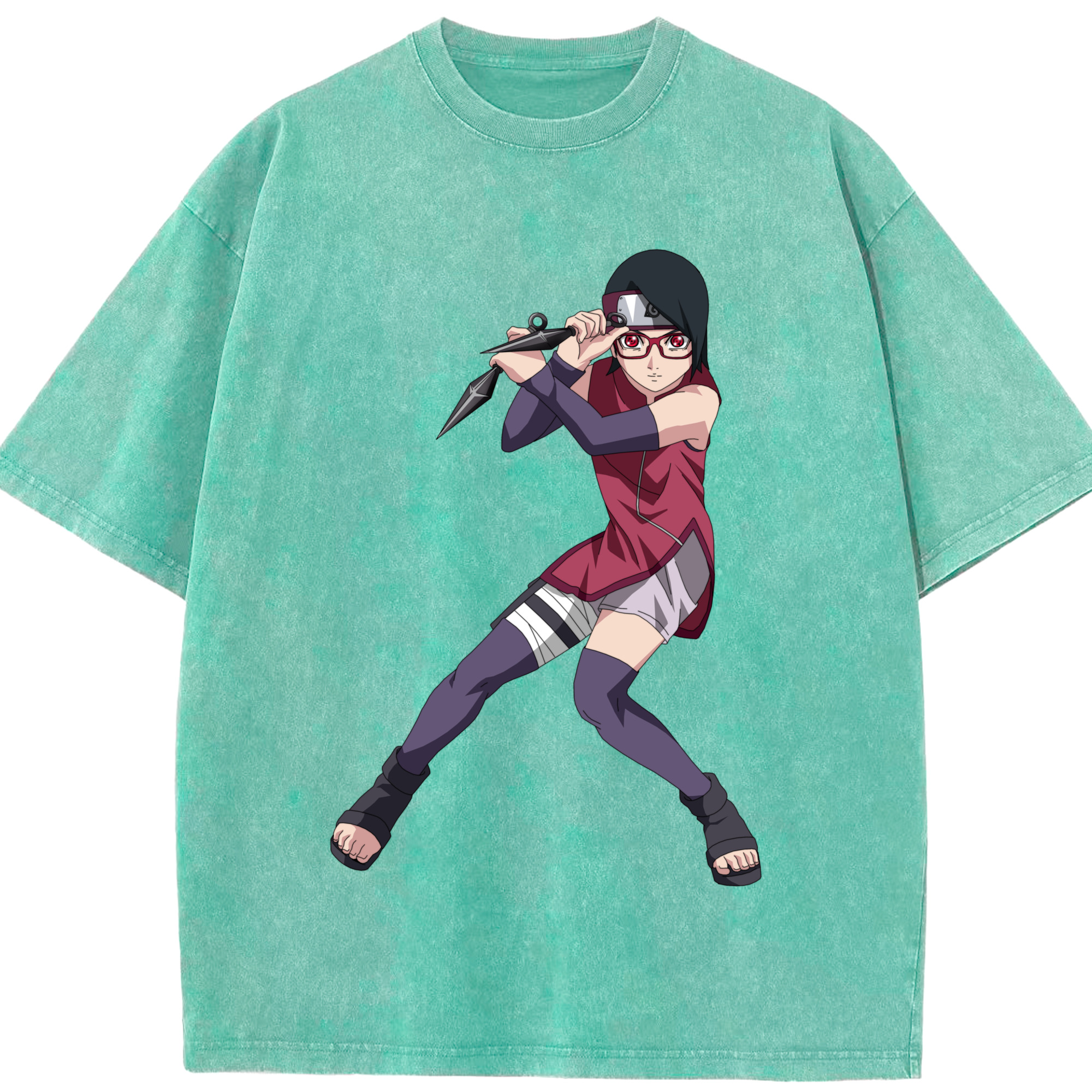（画像用） NARUTO -ナルト- うちは サラダ Uchiha Sarada 綿100% ヴィンテージ風 半袖Tシャツ（フロントプリント）